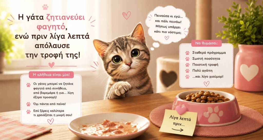 Γιατί η γάτα μου ζητάει φαγητό, ενώ μόλις έχει&nbsp;φάει;