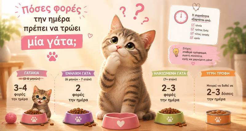 Πόσες φορές πρέπει να τρώει μια γάτα μέσα στην&nbsp;ημέρα;