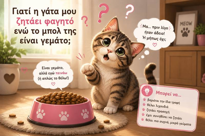 Γιατί η γάτα μου ζητάει φαγητό, ενώ το μπολ της είναι&nbsp;γεμάτο;