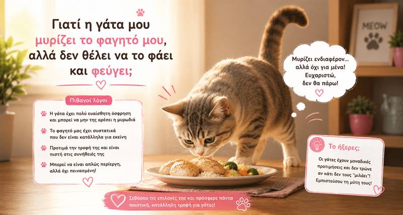 Γιατί η γάτα μου μυρίζει το φαγητό μου, αλλά δεν το&nbsp;τρώει;