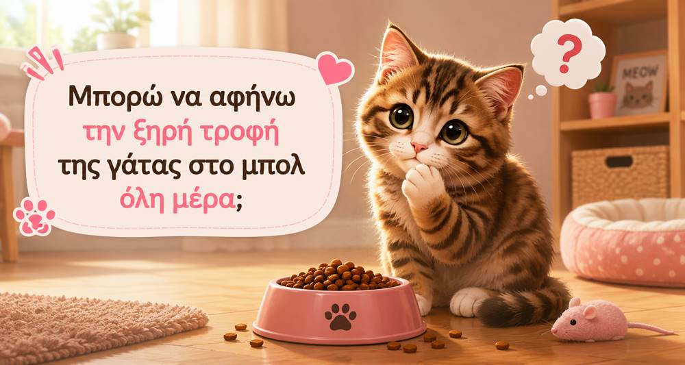 Μπορώ να αφήνω την ξηρή τροφή της γάτας στο μπολ όλη&nbsp;μέρα;